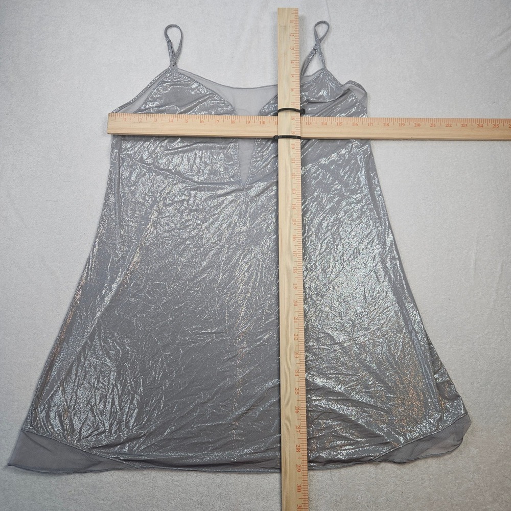 Victoria's Secret Silver Metallic Shimmer Mesh Trim Nightgown L - Picture 2 of 6
